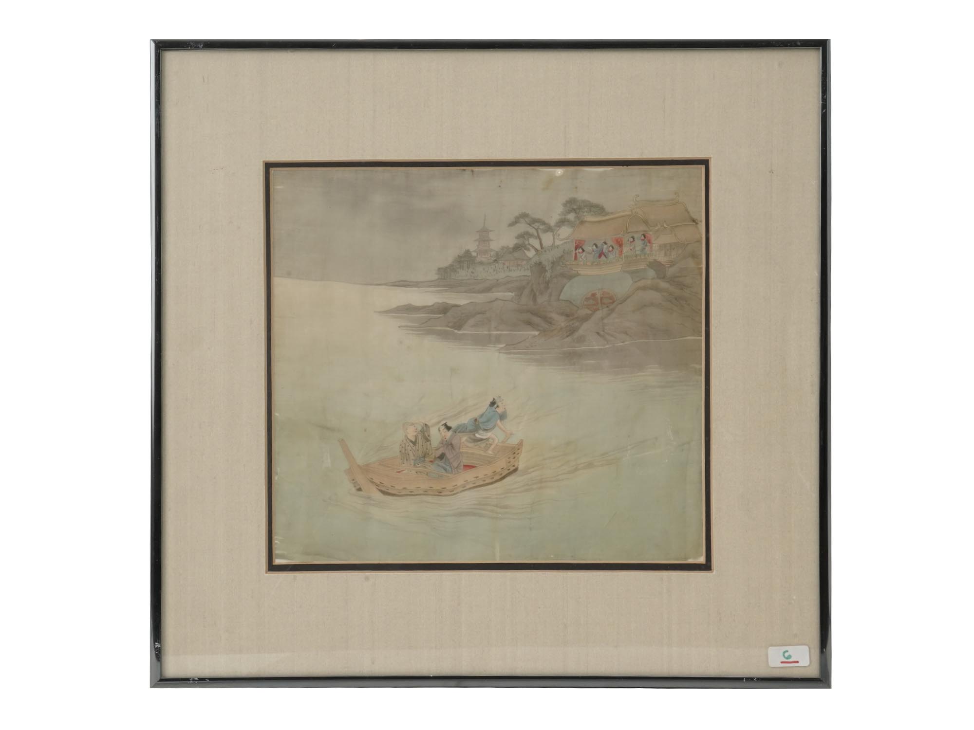 PAIR ANTIQUE JAPANESE WATERCOLOR PAINTING ON SILK PIC-1